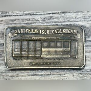 Vintage 1976 Bergamot Brass San Francisco Cable Car Belt Buckle USA - GUC